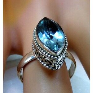 Blue Topaz Sterling Silver Bali Style Ring Size 8